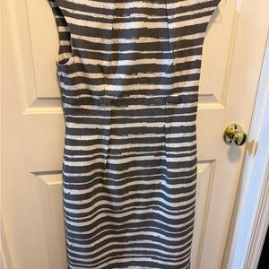 Calvin Klein Gray and White Striped Midi Dress